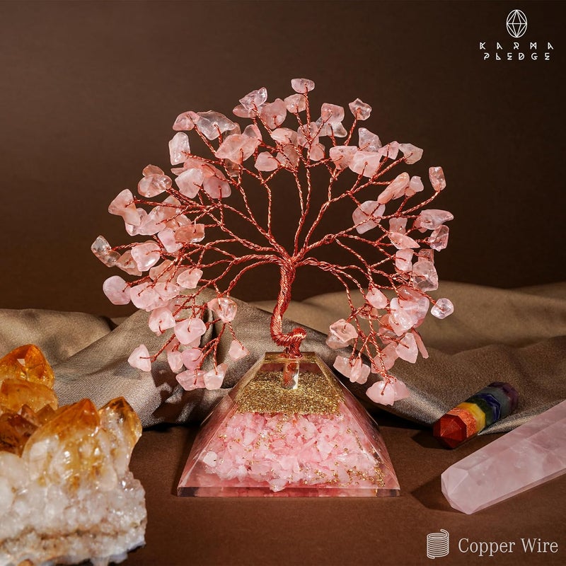 KARMAPLEDGE Rose Quartz Crystal Tree Good Luck Birthday Gifts for Womens, Mom, Home and Office Desk Decor, Pyramid Base Reiki Healing Stones & Chakra Tree of Life for Positive Energy, Money, Sucess - Image 5